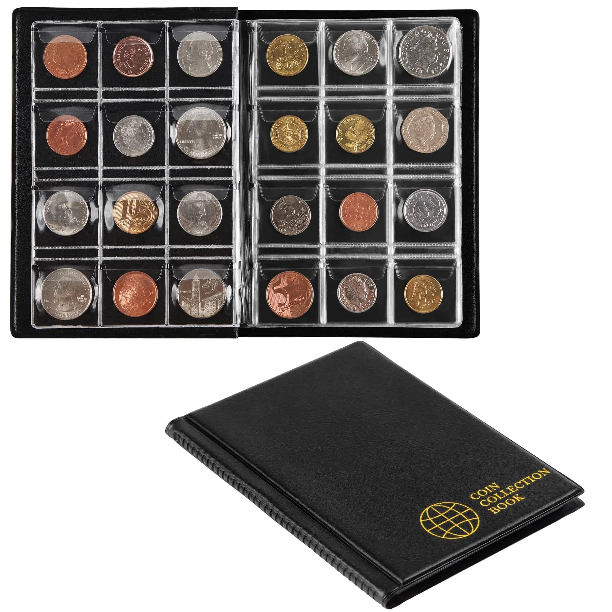 OSOPOLA Coin Storage Album Collection Holder Black | 120 Pockets, PVC & Artificial Leather, 10 Pages — Black (11.5x15.2cm)