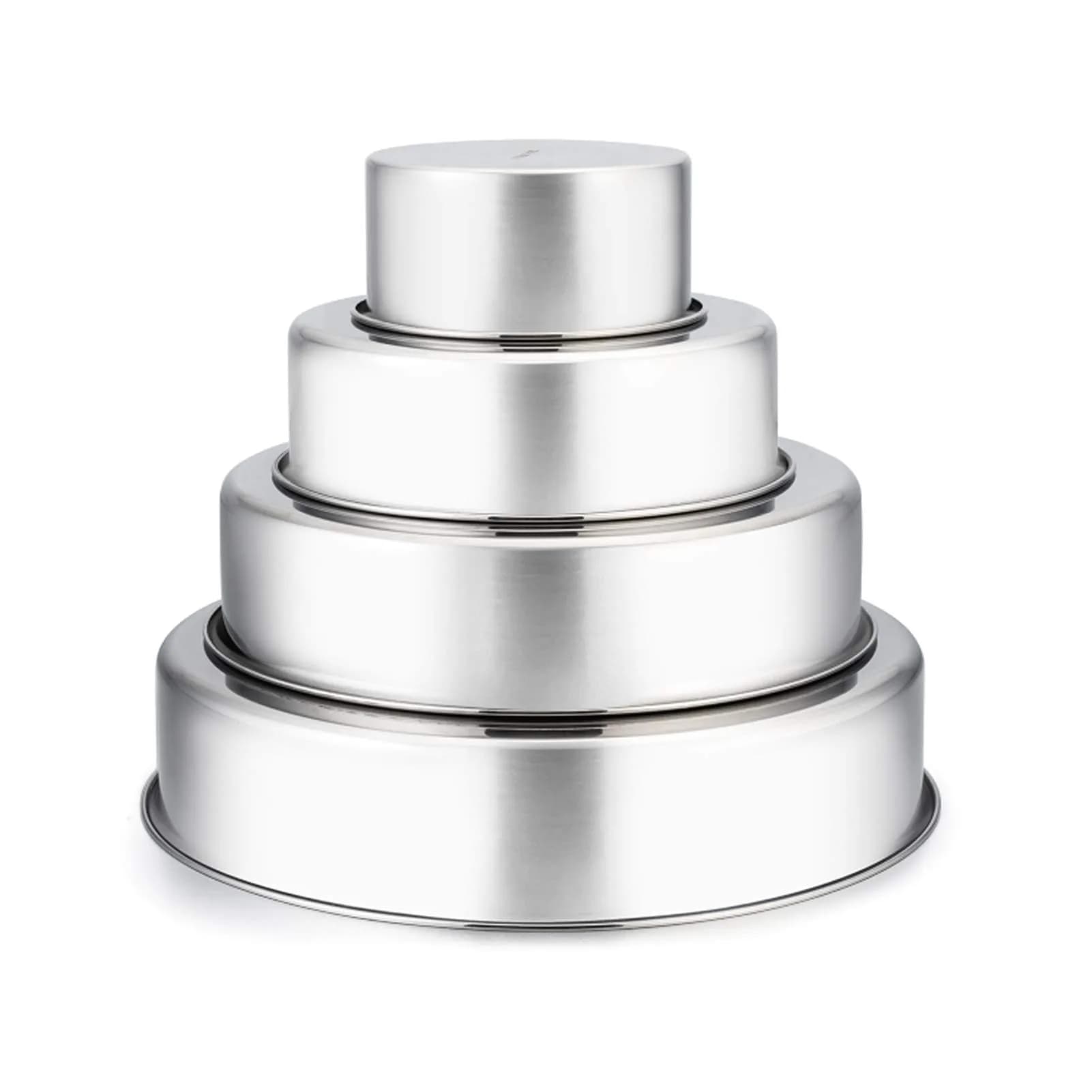 TeamFar Cake Pan Set of 4 - Stainless Steel Round Baking Pans for Layer Cake & Pie, 4'' & 6'' & 8'' & 9½'' | Heavy Duty & Rust Free — Silver