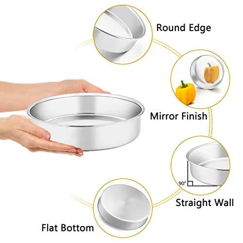 TeamFar Cake Pan Set of 4 - Stainless Steel Round Baking Pans for Layer Cake & Pie, 4'' & 6'' & 8'' & 9½'' | Heavy Duty & Rust Free thumbnail 3
