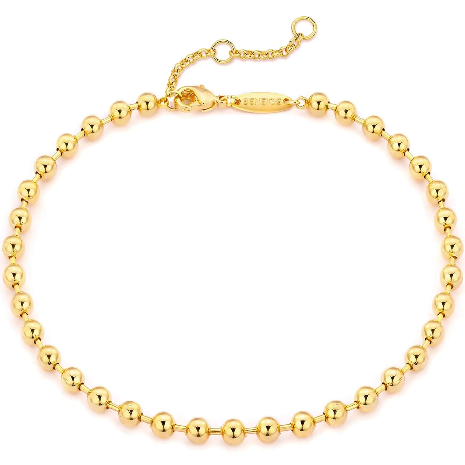 BENEIGE Gold Bracelets for Women 14K Gold Plated 4MM Ball Bracelet Adjustable Beaded Jewelry