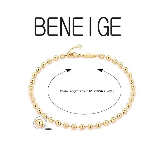 BENEIGE Gold Bracelets for Women 14K Gold Plated 4MM Ball Bracelet Adjustable Beaded Jewelry thumbnail 5