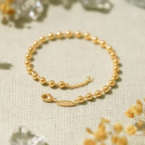 BENEIGE Gold Bracelets for Women 14K Gold Plated 4MM Ball Bracelet Adjustable Beaded Jewelry thumbnail 6