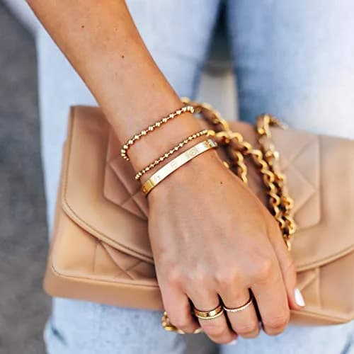 BENEIGE Gold Bracelets for Women 14K Gold Plated 4MM Ball Bracelet Adjustable Beaded Jewelry thumbnail 2