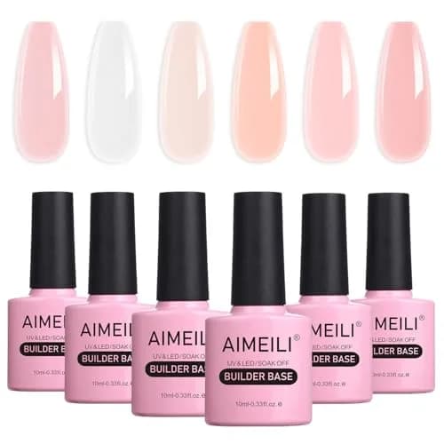 AIMEILI Builder Base Clear Sheer Color Gel, 6x10ml | No Wipe, Vegan, Hema-Free, Soak Off thumbnail 1