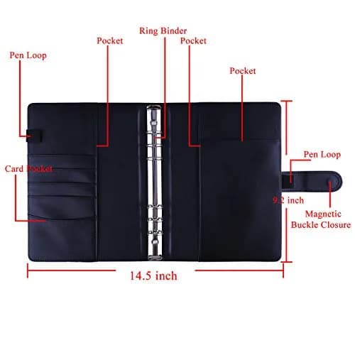 Antner A5 Binder 6 Ring Refillable Notebook Planner Cover Black | Holds 80-100 Sheets thumbnail 2