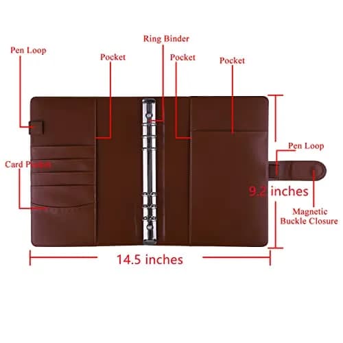 Antner A5 Binder 6 Ring Refillable Notebook Planner Cover with Magnetic Buckle, Brown | Holds 80-100 Sheets thumbnail 2