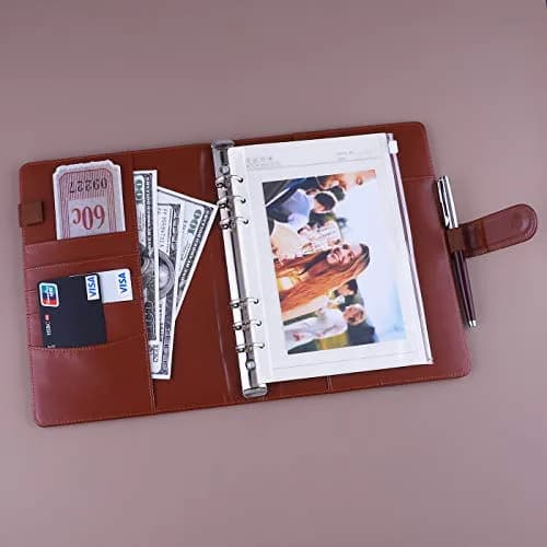 Antner A5 Binder 6 Ring Refillable Notebook Planner Cover with Magnetic Buckle, Brown | Holds 80-100 Sheets thumbnail 3