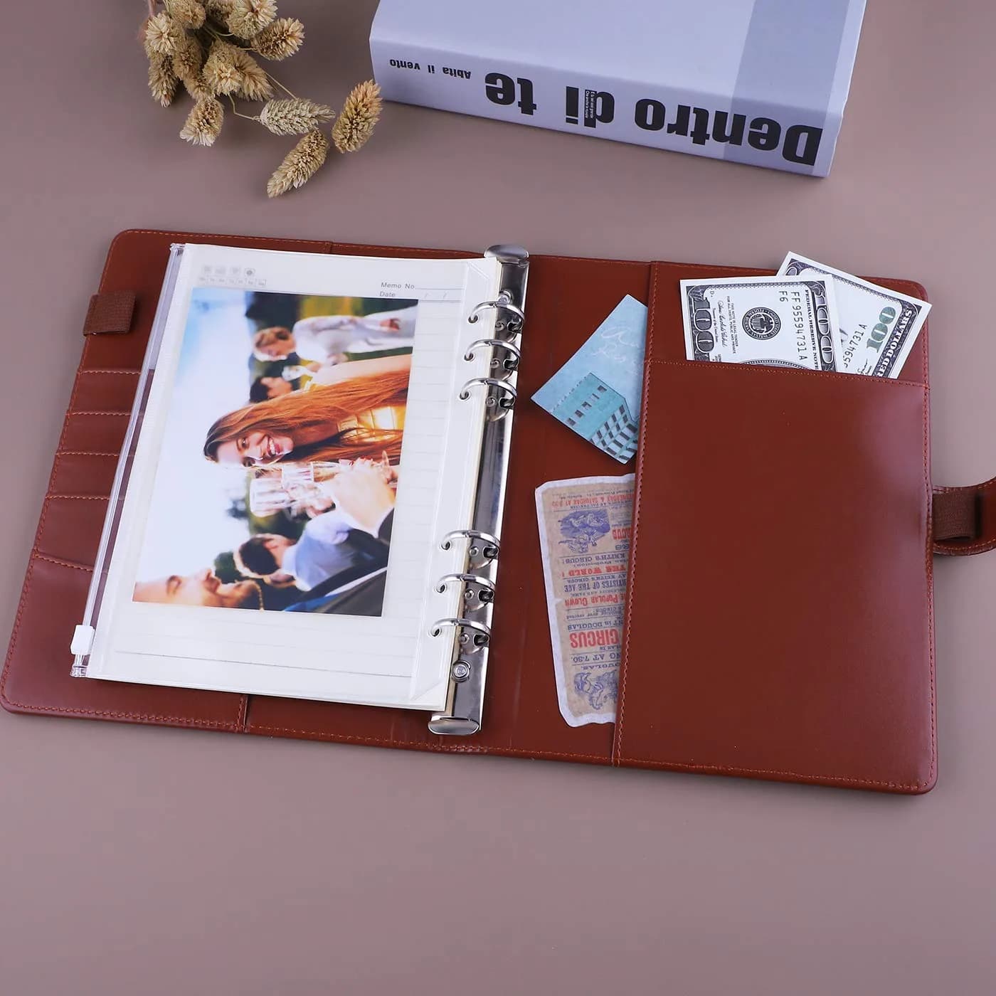 Antner A5 Binder 6 Ring Refillable Notebook Planner Cover with Magnetic Buckle, Brown | Holds 80-100 Sheets - view 4
