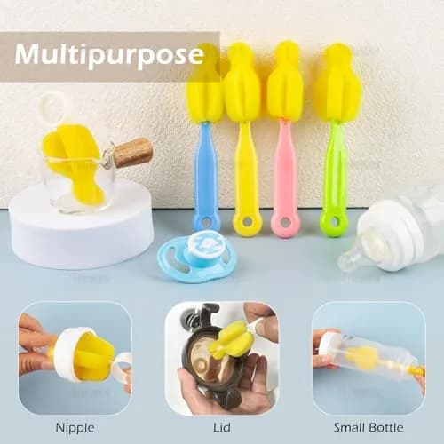 AUEAR Milk Bottle Nipple Brushes Pacifier Sponge Cleaning Set (10 Pcs) | BPA-Free Sponge & Plastic thumbnail 3