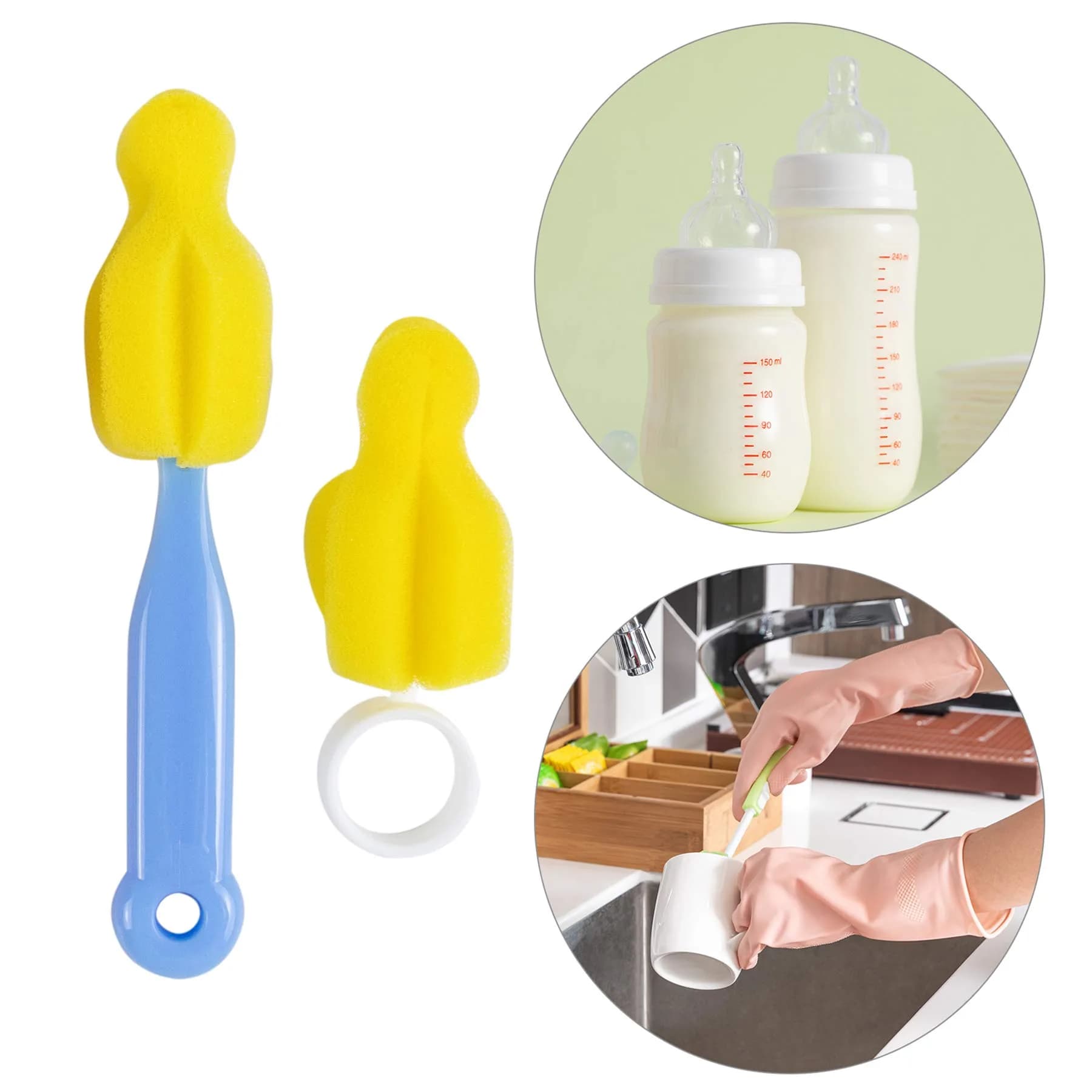 AUEAR Milk Bottle Nipple Brushes Pacifier Sponge Cleaning Set (10 Pcs) | BPA-Free Sponge & Plastic - view 4