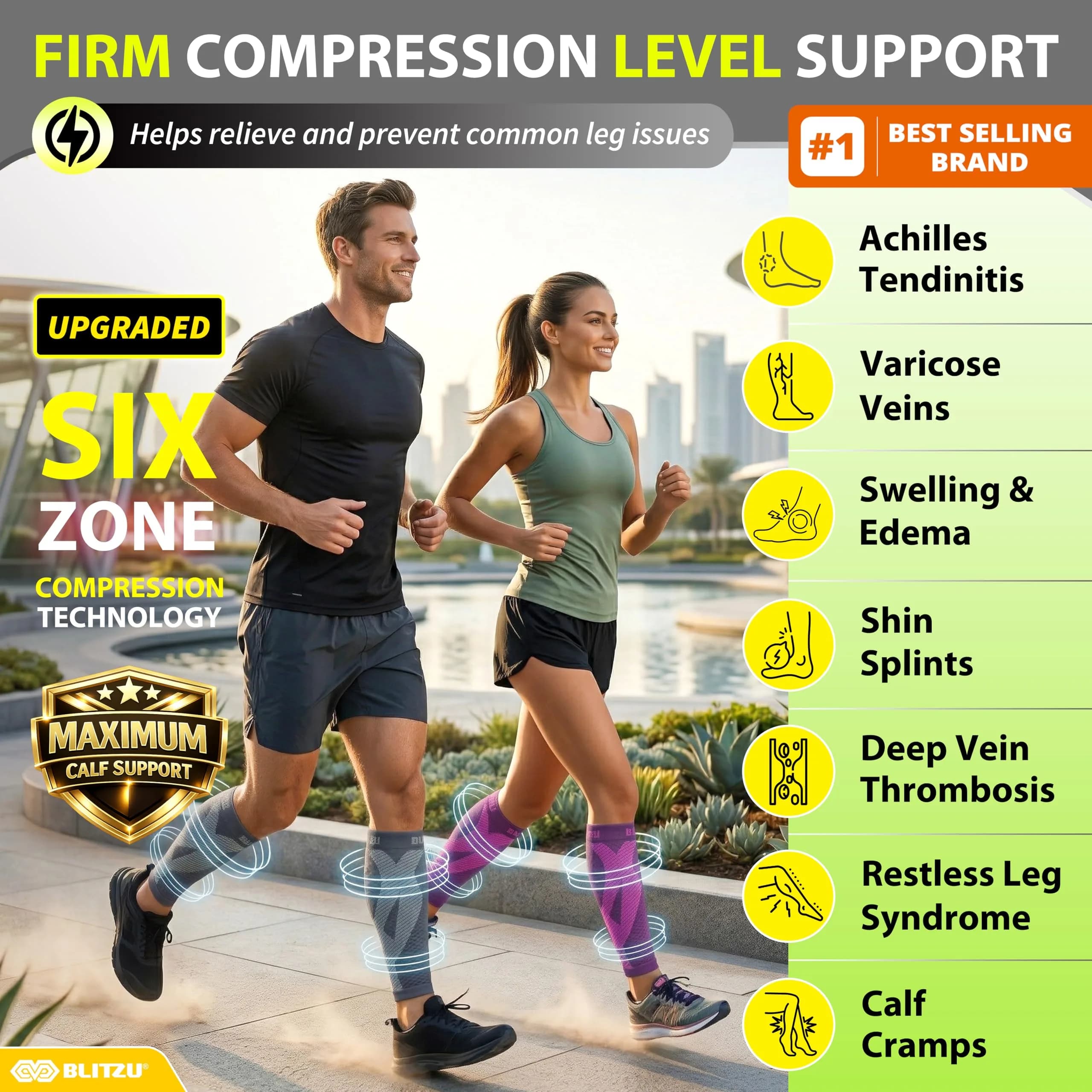 BLITZU Purple XX-Large Calf Compression Sleeves for Shin Splints & Varicose Veins - view 2