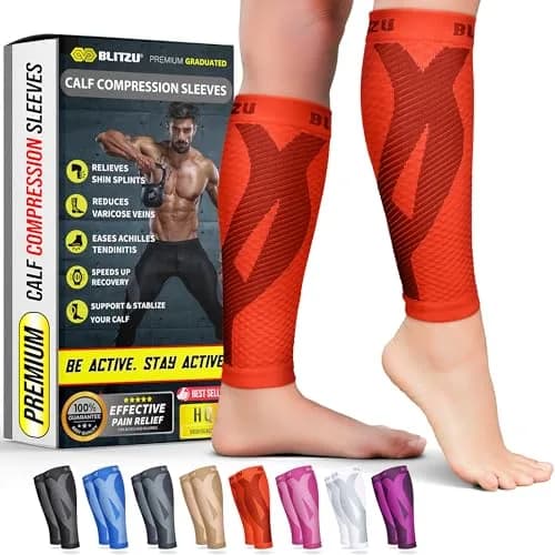 BLITZU Tangerine XX-Large Calf Compression Sleeves for Shin Splints & Varicose Veins thumbnail 1