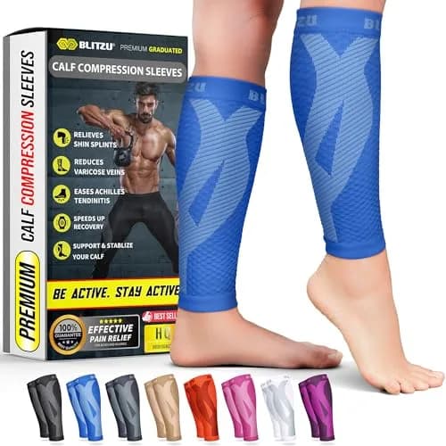BLITZU Blue XX-Large Calf Compression Sleeves for Shin Splints & Varicose Veins thumbnail 1