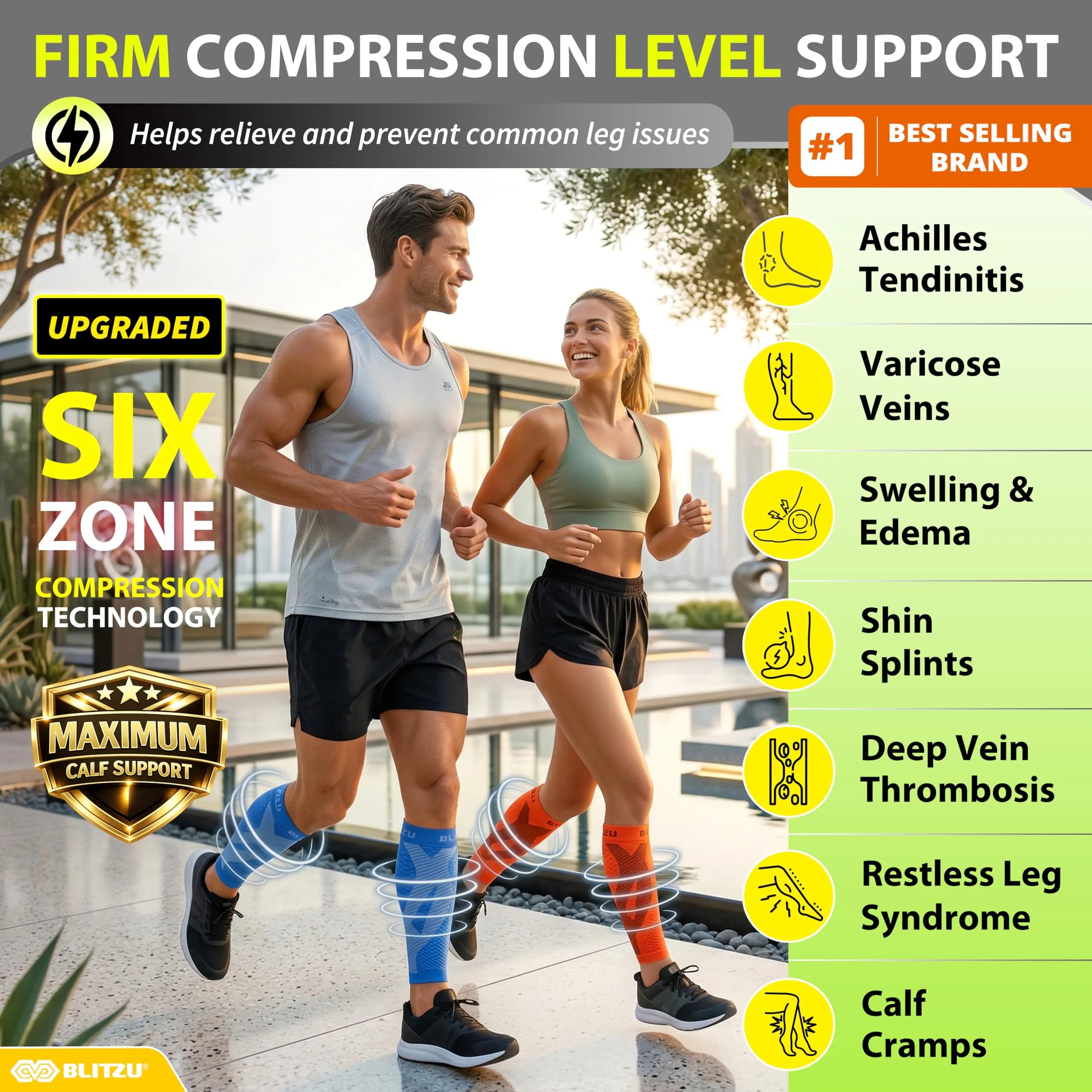 BLITZU Blue XX-Large Calf Compression Sleeves for Shin Splints & Varicose Veins - view 2