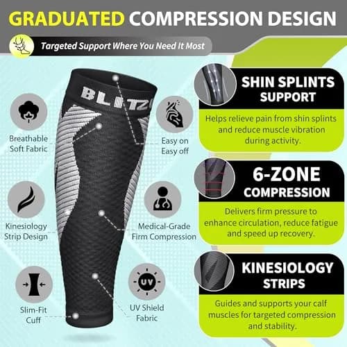 BLITZU Calf Compression Sleeves Black XX-Large | Orthopedic Brace for Shin Splints & Varicose Veins thumbnail 3