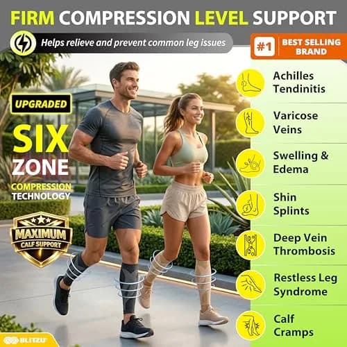 BLITZU Calf Compression Sleeves XX-Large Nude | Graduated Compression for Shin Splints & Varicose Veins thumbnail 2