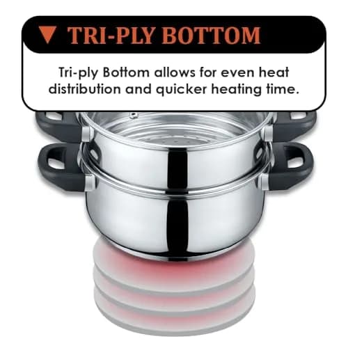 Concord 3 Quart Stainless Steel Steamer Set | Induction Compatible, 2 Tier, Tempered Glass Lid thumbnail 5