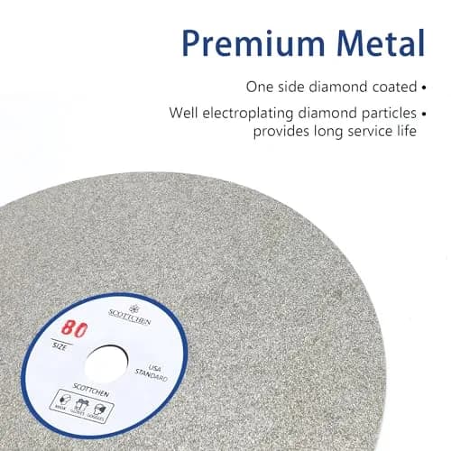 SCOTTCHEN Diamond Flat Lap Wheel 6" (15.24cm) x 1/2" (12.7mm) Arbor 80 Grit Grinding Disc | For Hard Materials & Lapidary thumbnail 3