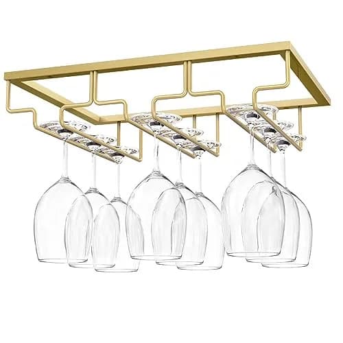 Nuovoware Wine Glass Rack, 3 Rows, Gold | Space Saving Kitchen Organizer thumbnail 1