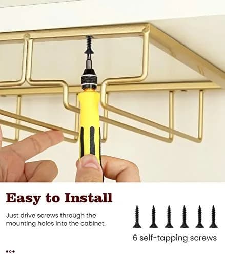 Nuovoware Wine Glass Rack, 3 Rows, Gold | Space Saving Kitchen Organizer thumbnail 4