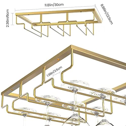 Nuovoware Wine Glass Rack, 3 Rows, Gold | Space Saving Kitchen Organizer thumbnail 5