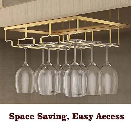 Nuovoware Wine Glass Rack, 3 Rows, Gold | Space Saving Kitchen Organizer thumbnail 2