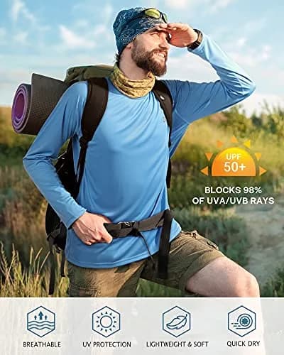 Roadbox Men's UPF 50+ UV Sun Protection Shirts, Long Sleeve Swim Rash Guard | Breathable Lightweight Cooling thumbnail 3