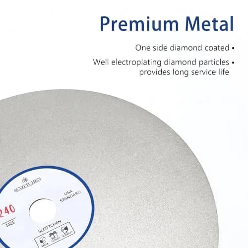 SCOTTCHEN Diamond Flat Lap Wheel 6" (15.24cm) x 1/2" (1.27cm) Arbor Grinding Disc 240 Grit | For Hard Materials & Jewellery Lapidary thumbnail 3
