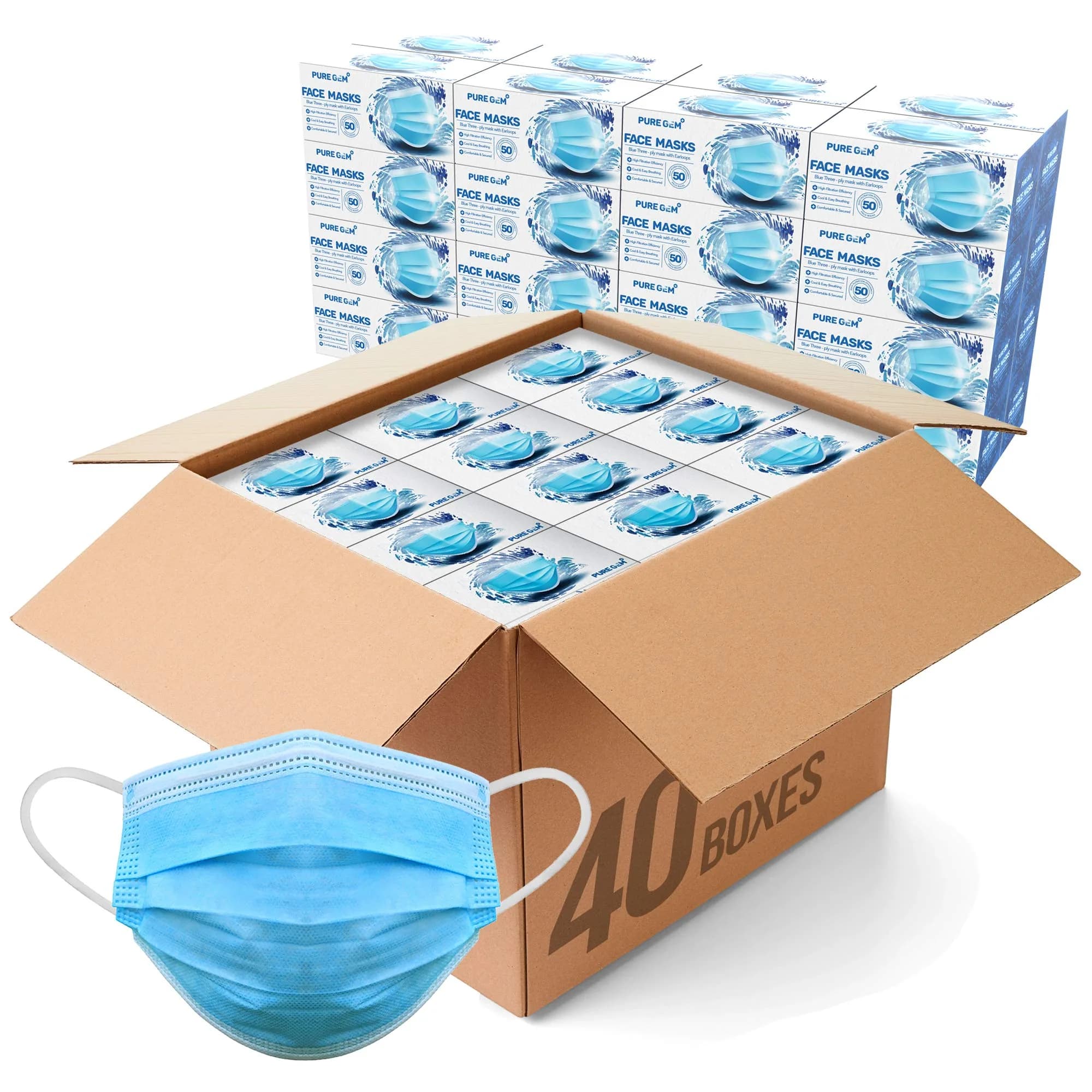 Gleeporte 3-Ply Disposable Face Masks, Blue, 500 Count (Pack of 1) | Bulk Pack with Elastic Earloops for Daily Use — Blue
