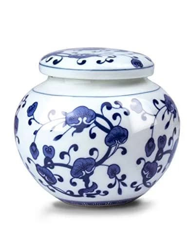 Dahlia Blue and White Porcelain Tea Canister 250 ML | Airtight Jingdezhen Tea Caddy for Loose Tea thumbnail 1