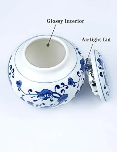Dahlia Blue and White Porcelain Tea Canister 250 ML | Airtight Jingdezhen Tea Caddy for Loose Tea thumbnail 2