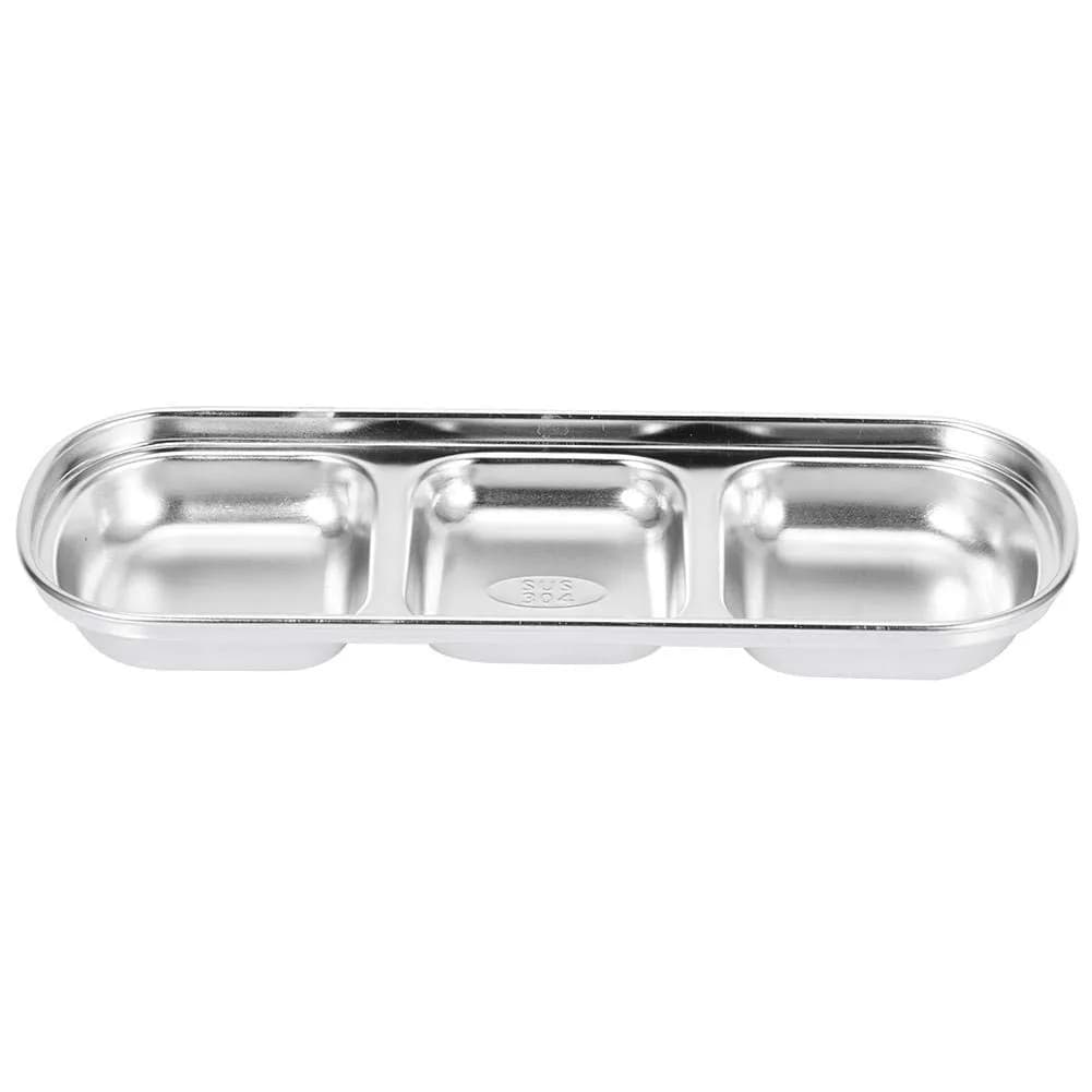 Liineparalle Stainless Steel Sier Sauce Dish 3 Grids | Durable, Safe & Space-Saving (70-120 chars) — Stainless Steel,Silver