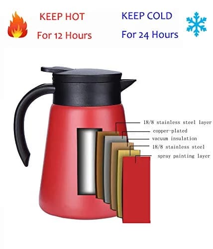 JOYSIP Red 800ml (27oz) Thermal Coffee Carafe with Handle | Double Walled Vacuum Insulated Pot thumbnail 3