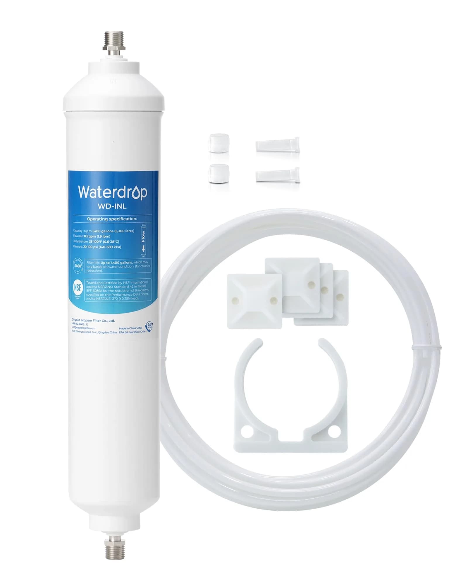 Waterdrop INL Inline Water Filter for Refrigerator and Ice Maker | NSF Certified 1 Year Capacity - main product image
