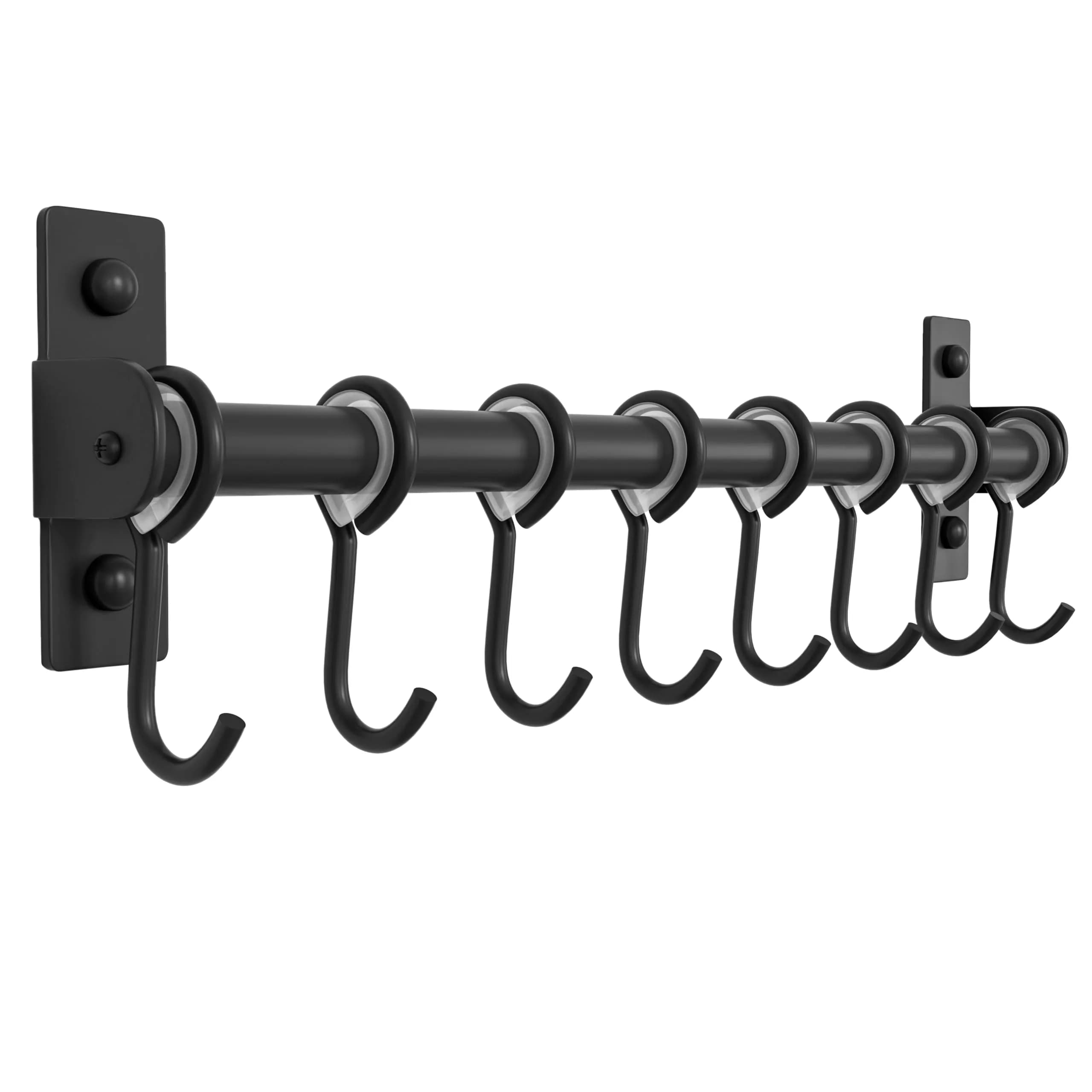 Dseap Black Stainless Steel Utensil Holder Rail with 8 Hooks | Wall Mount Kitchen Organizer 40cm (15.75in) — Black