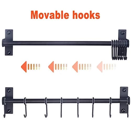 Dseap Black Stainless Steel Utensil Holder Rail with 8 Hooks | Wall Mount Kitchen Organizer 40cm (15.75in) thumbnail 7