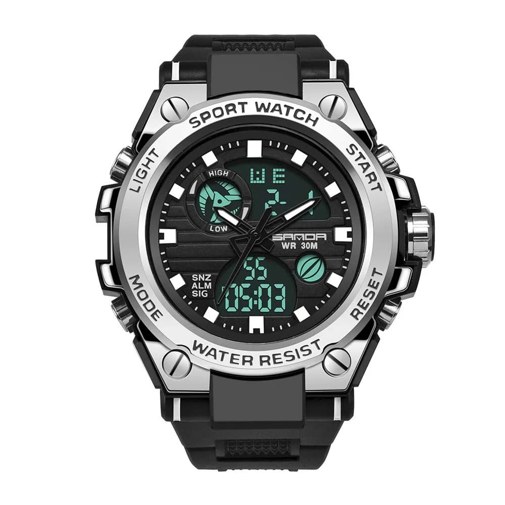 AIMES Men's Silver Sport Watch 53mm Dual Time Zone Military Watch with LED Alarm & Stopwatch - view 2