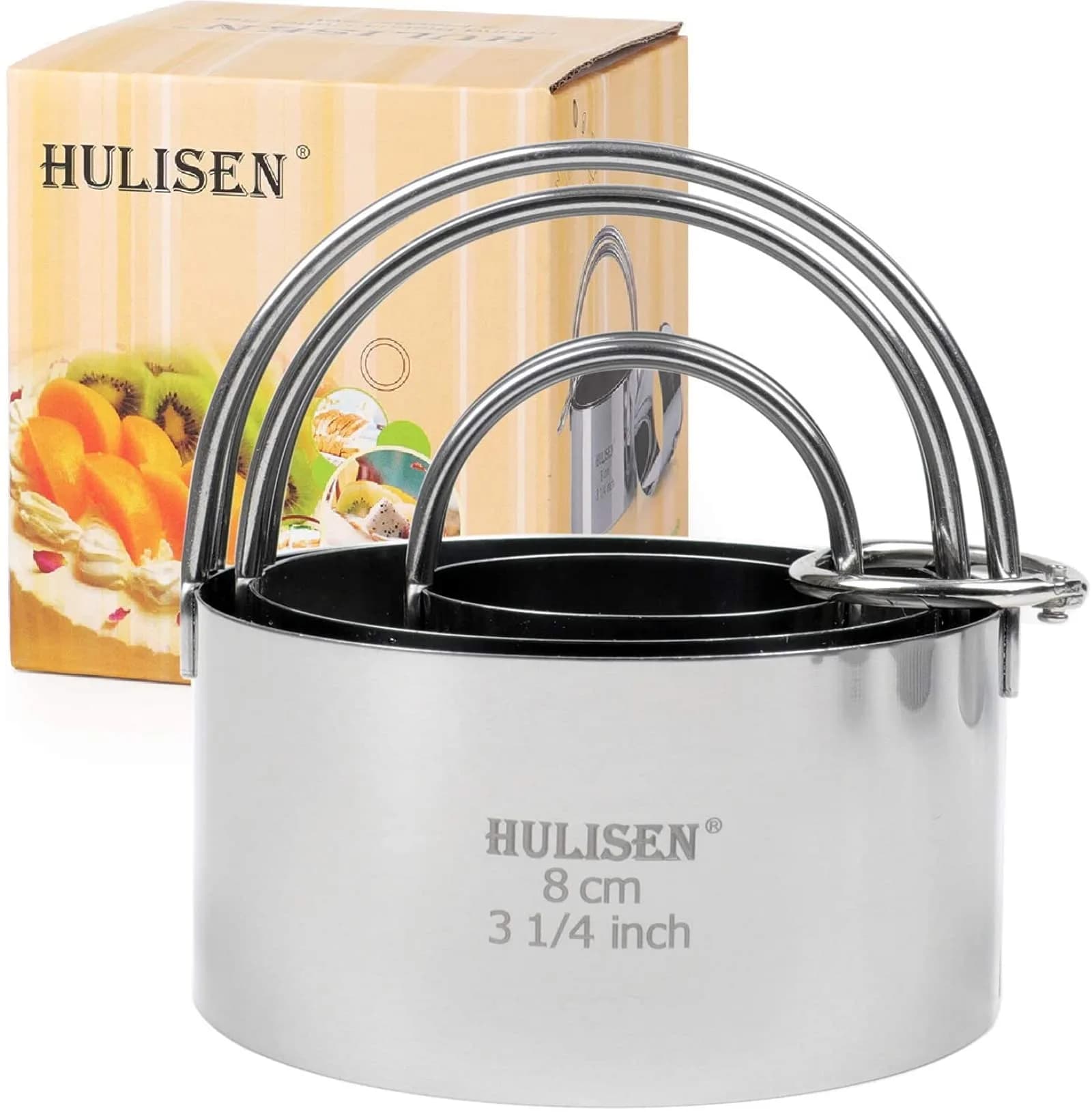 HULISEN Biscuit Cutter Set 3-Pc | Stainless Steel Cookie Cutters with Handle — 3 Sizes - Flat