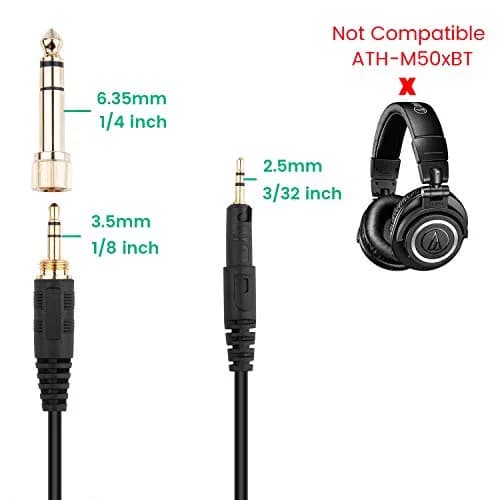 Smays Replacement Coiled AUX Cable for Audio-Technica ATH-M50x, M40x, M70x, M60x Headphones | 2.5mm to 3.5mm Male, 4-10ft thumbnail 2