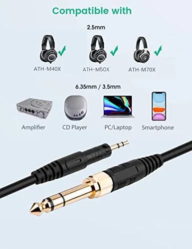 Smays Replacement Coiled AUX Cable for Audio-Technica ATH-M50x, M40x, M70x, M60x Headphones | 2.5mm to 3.5mm Male, 4-10ft thumbnail 3
