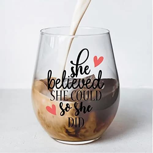 Perfectinsoy She Believed She Could So She Did Stemless Wine Glass 443ml (15 fl oz) | Inspirational Gift for Women thumbnail 3