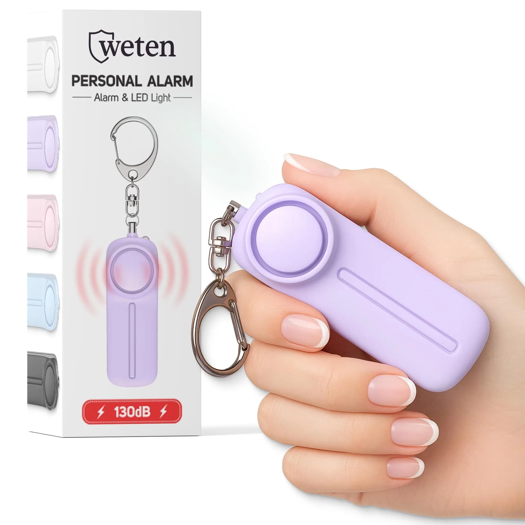 WETEN Personal Safety Alarm Keychain for Women - 130dB Loud Siren & LED Light | Black