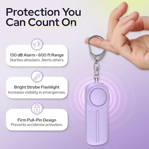 WETEN Personal Safety Alarm Keychain with LED Light & 130dB Siren, 50g (0.11 lb) | Purple thumbnail 2