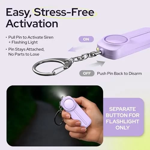 WETEN Personal Safety Alarm Keychain with LED Light & 130dB Siren, 50g (0.11 lb) | Purple thumbnail 3