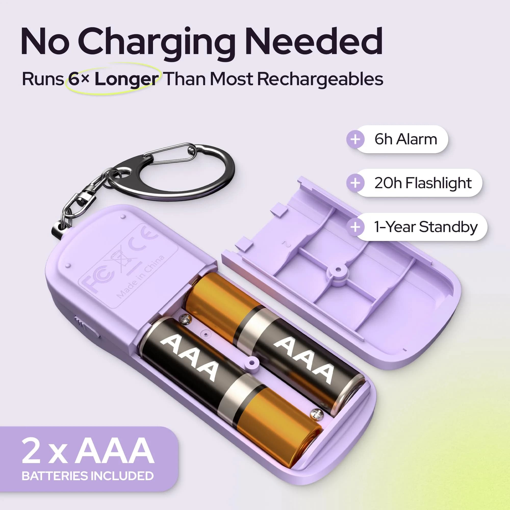 WETEN Personal Safety Alarm Keychain - E - Purple, 130dB Siren & LED Light - view 4