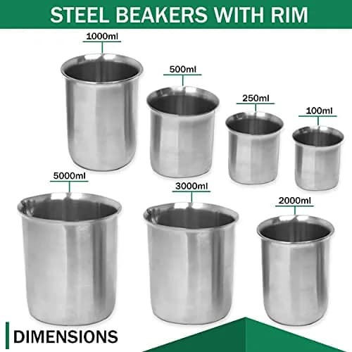 Edu-labs Stainless Steel Lab Beaker with Rim, Low Form, 250ml (8.45 Fl Oz) | Robust & Durable for Lab Applications thumbnail 2