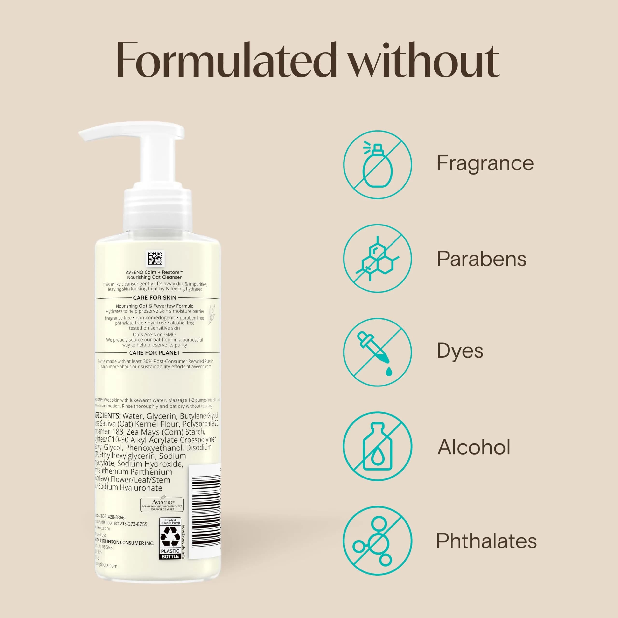 Aveeno Calm + Restore Nourishing Oat Face Cleanser 232ml (7.8 Fl Oz) | Gentle Hydrating Cleanser for Sensitive Skin - view 8