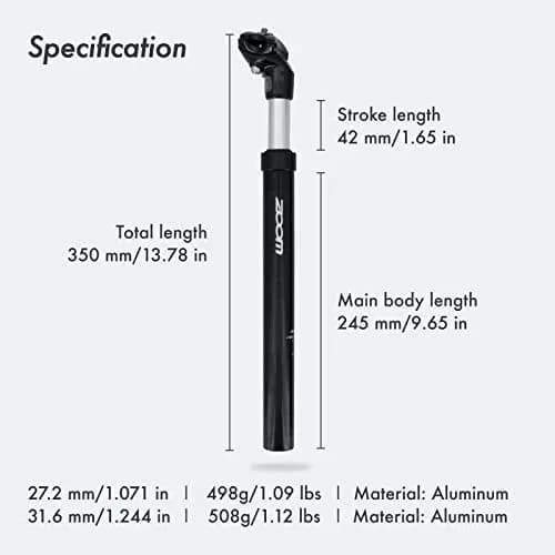 DJC Bike Suspension Seatpost 30.9mm Golden Head | 42mm Travel Aluminum Body thumbnail 2