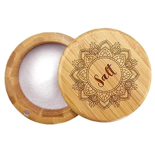 Totally Bamboo Mandala Flower Salt Cellar Bamboo Storage Box with Magnetic Swivel Lid, 6 oz (170 ml) | Keep Spices Handy thumbnail 1