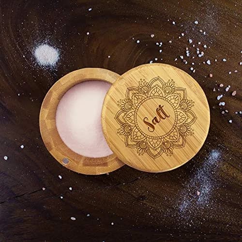 Totally Bamboo Mandala Flower Salt Cellar Bamboo Storage Box with Magnetic Swivel Lid, 6 oz (170 ml) | Keep Spices Handy thumbnail 4